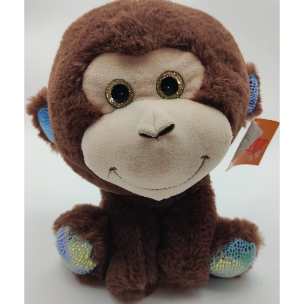Midwood Brand 11" Sitting Brown Plush Monkey Glitter Eyes Stuffed Animal